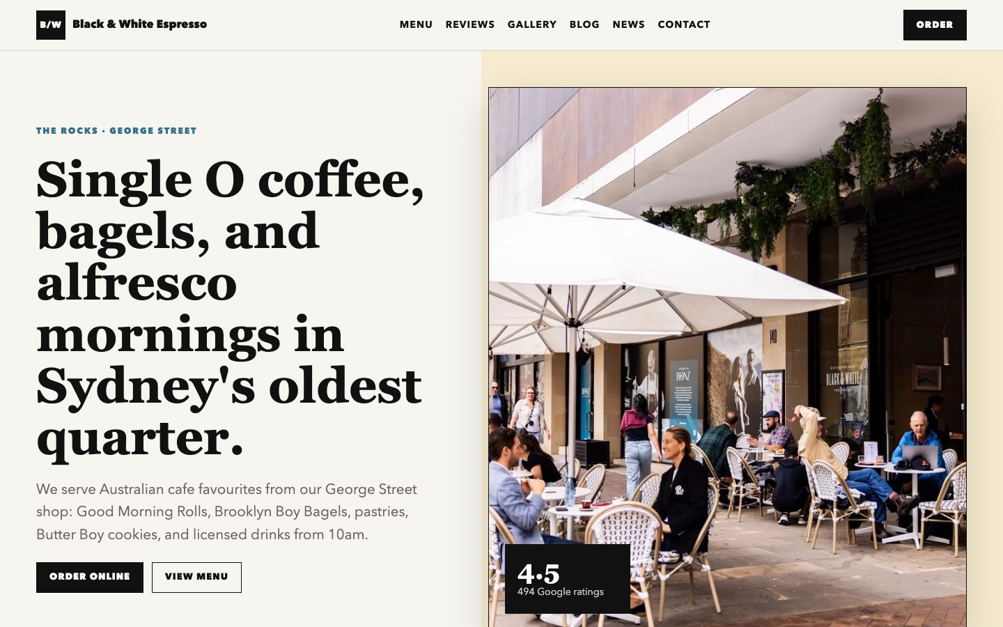 Black and White Espresso Bar | The Rocks website preview