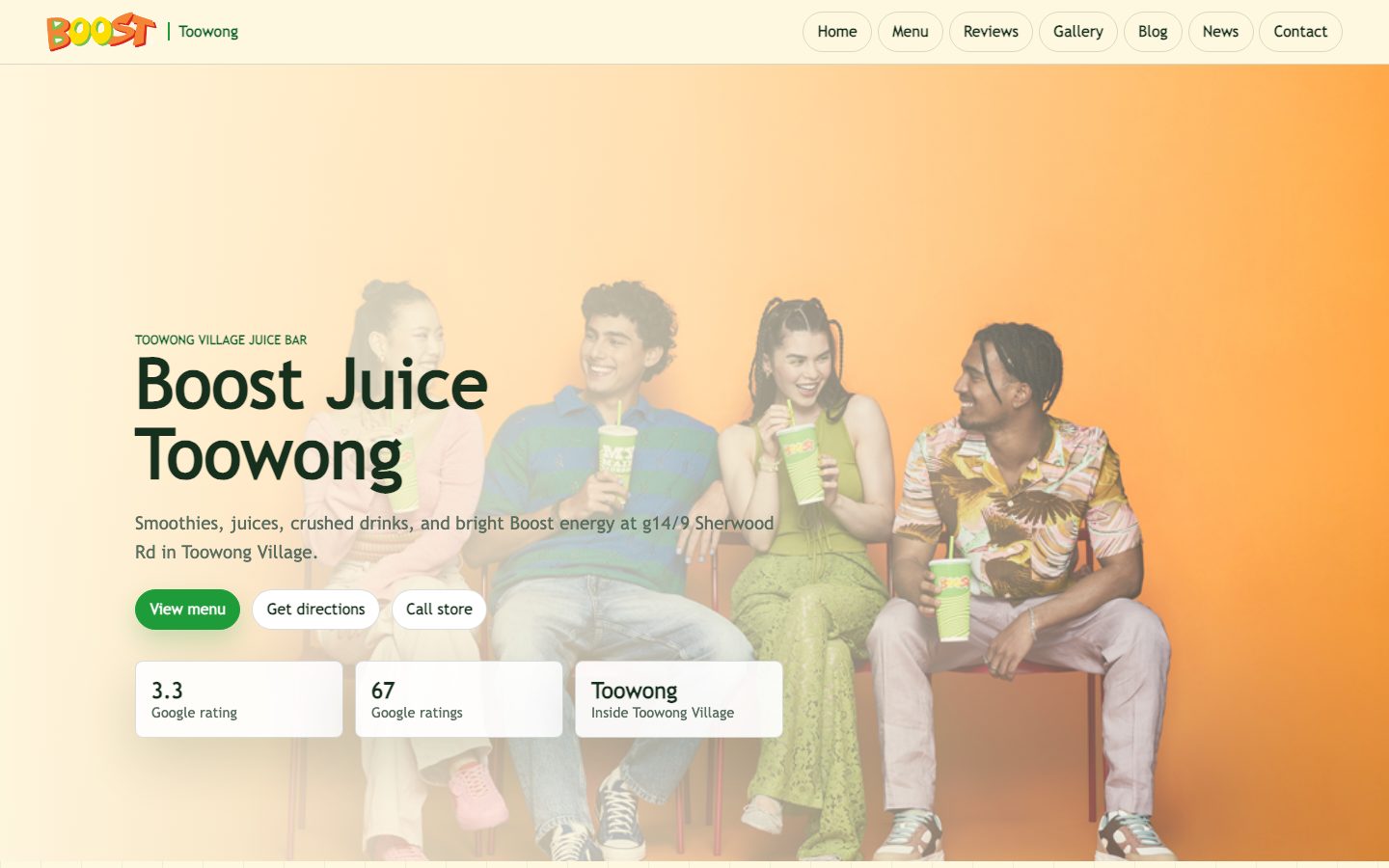 Boost Juice Toowong website preview