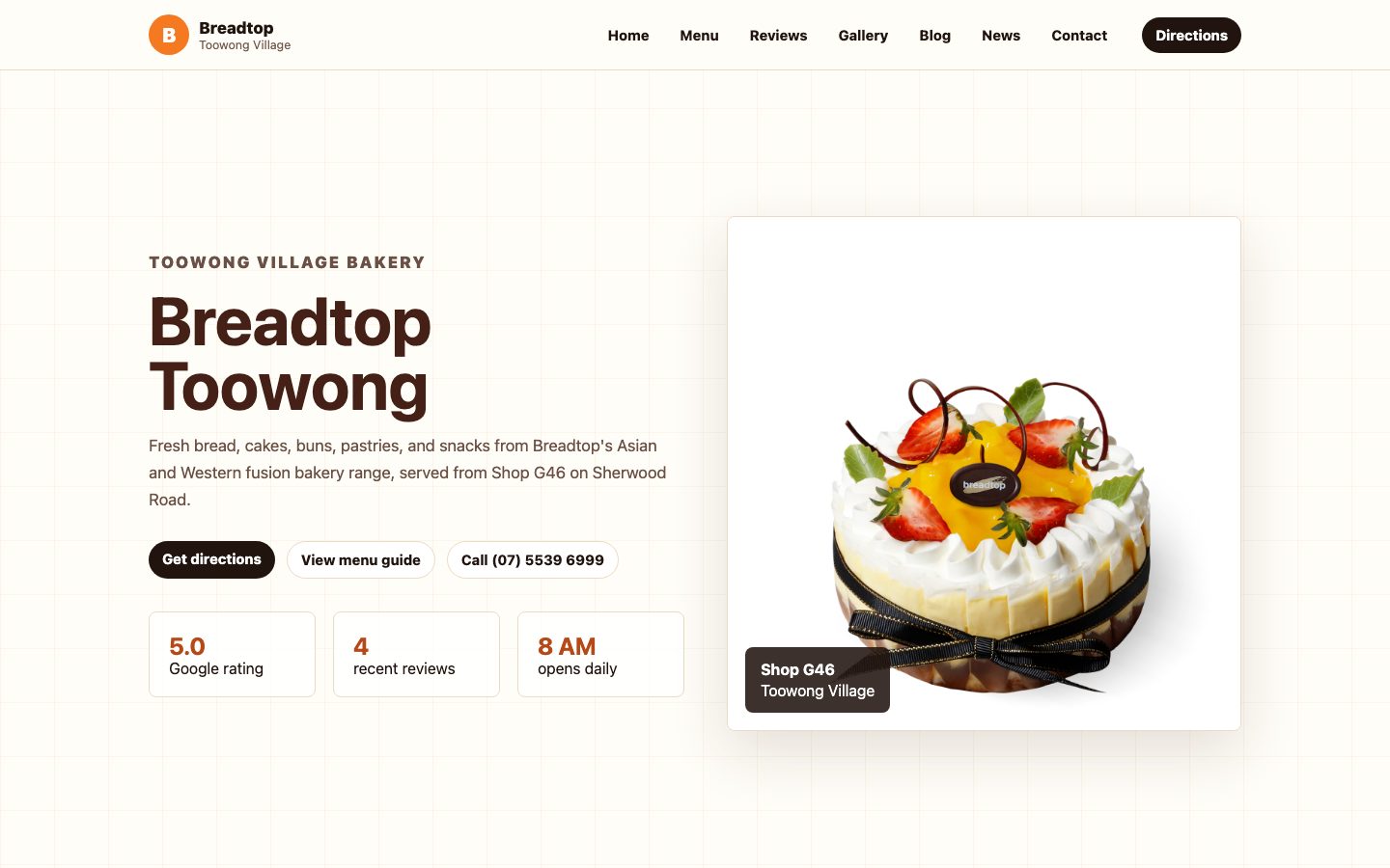 Breadtop Toowong website preview
