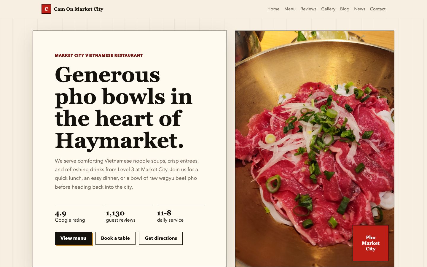 Cam On Restaurant (Market City) website preview
