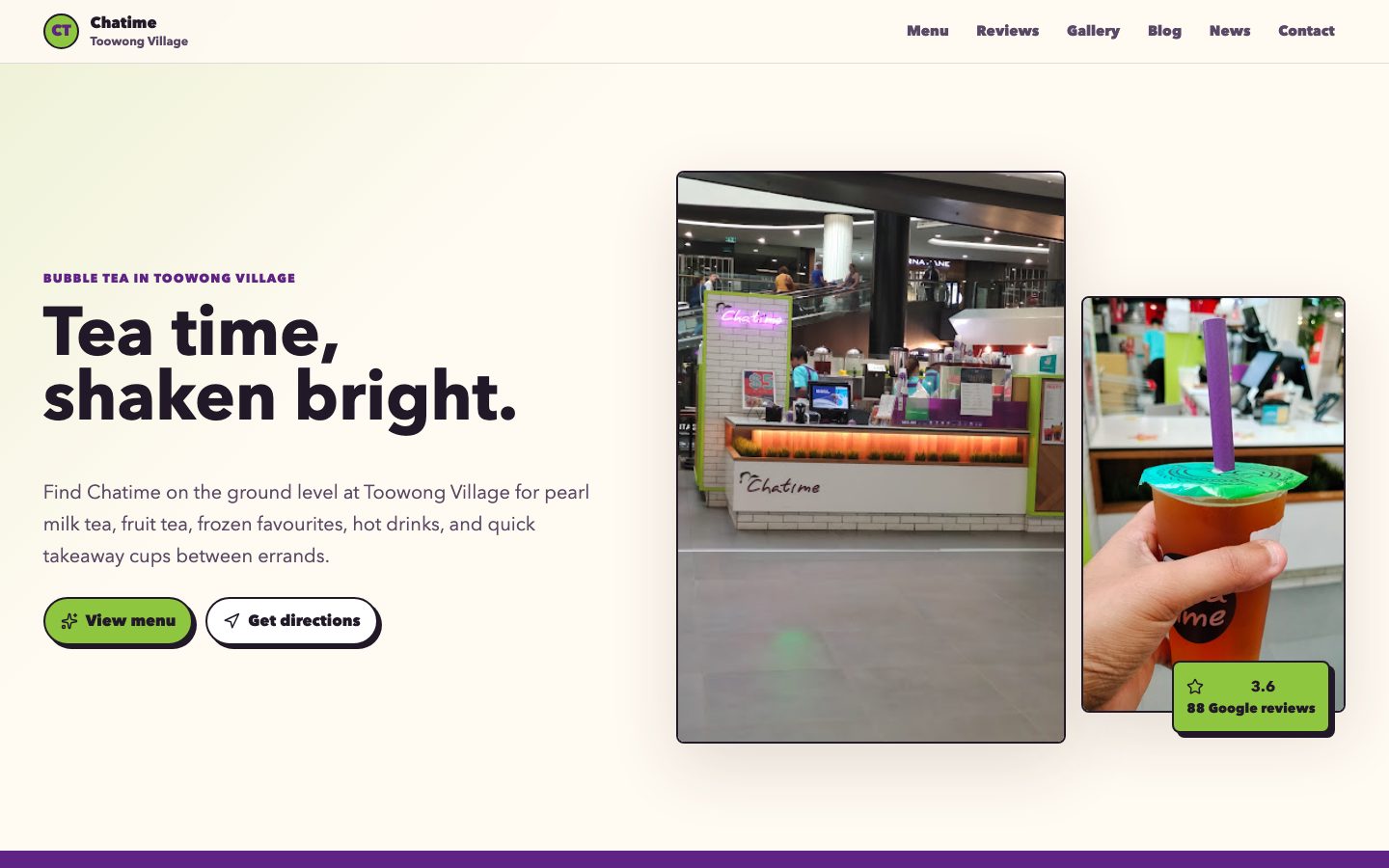 Chatime Toowong Village website preview