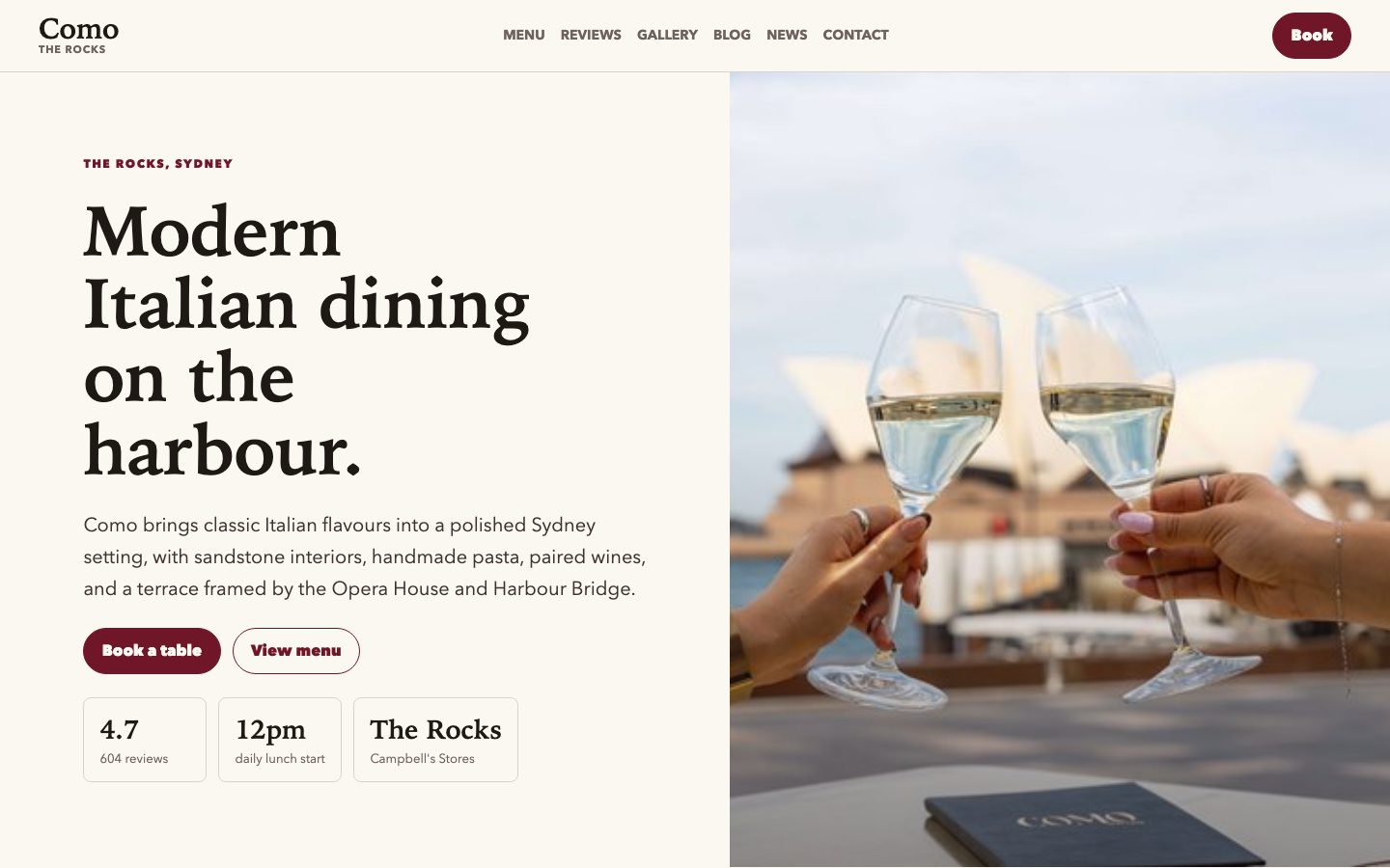 Como Italian Restaurant The Rocks website preview