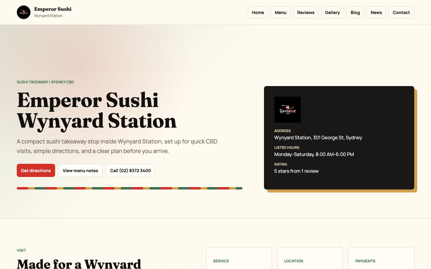Emperor Sushi Wynyard Station website preview