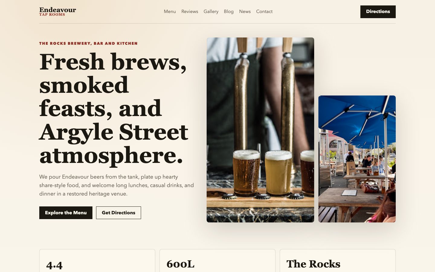 Endeavour Tap Rooms website preview