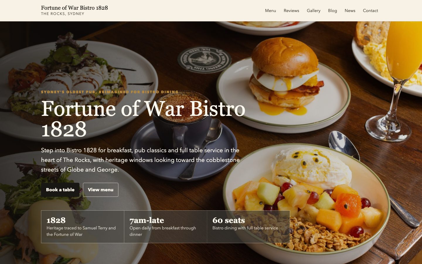 Bistro 1828 website preview
