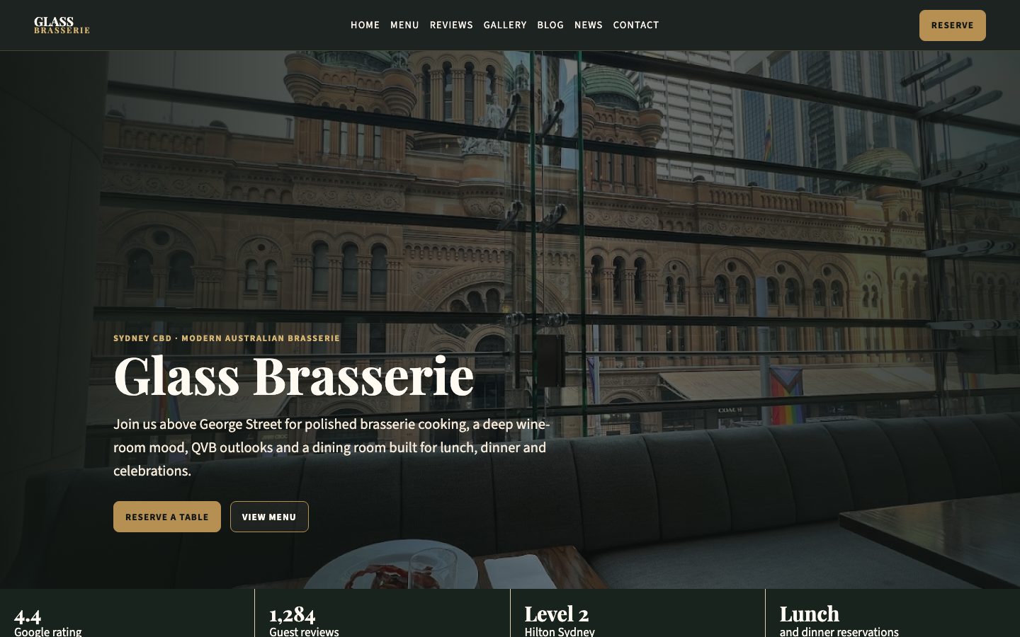 Glass Brasserie website preview