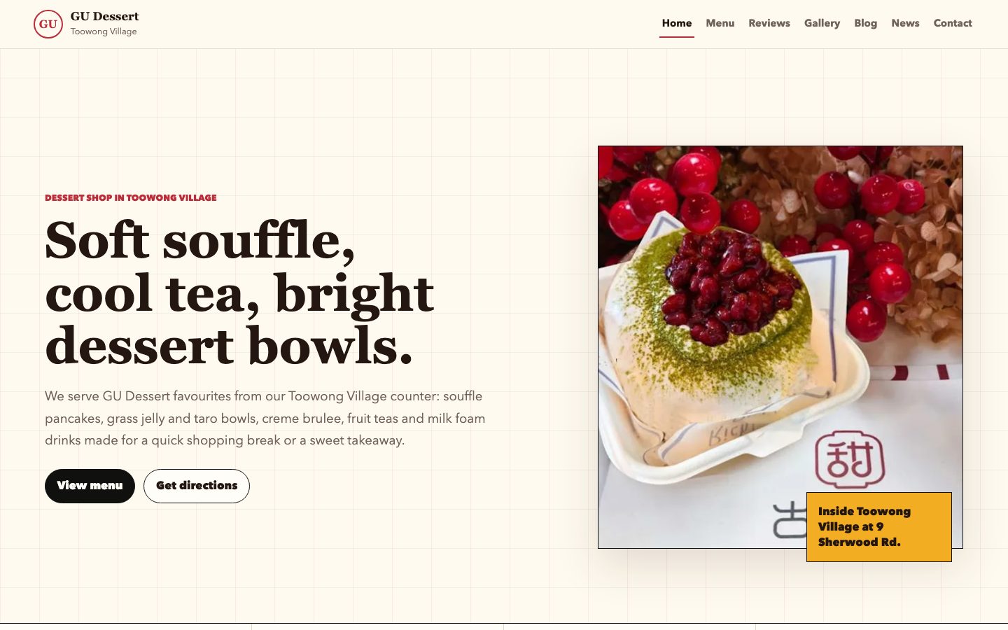Gu Dessert Toowong website preview