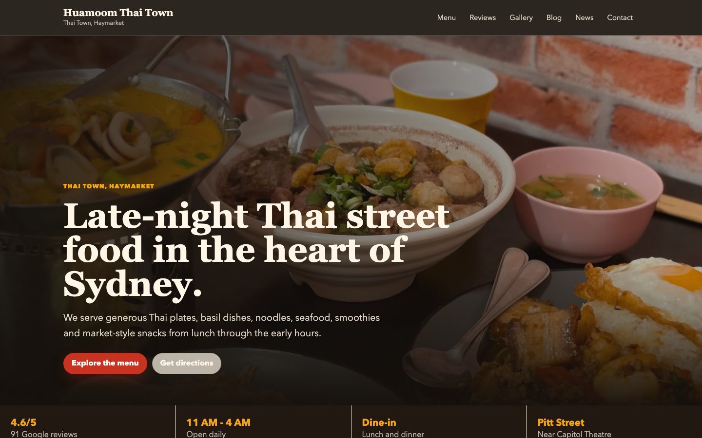 Huamoom Thai Town Restaurant website preview