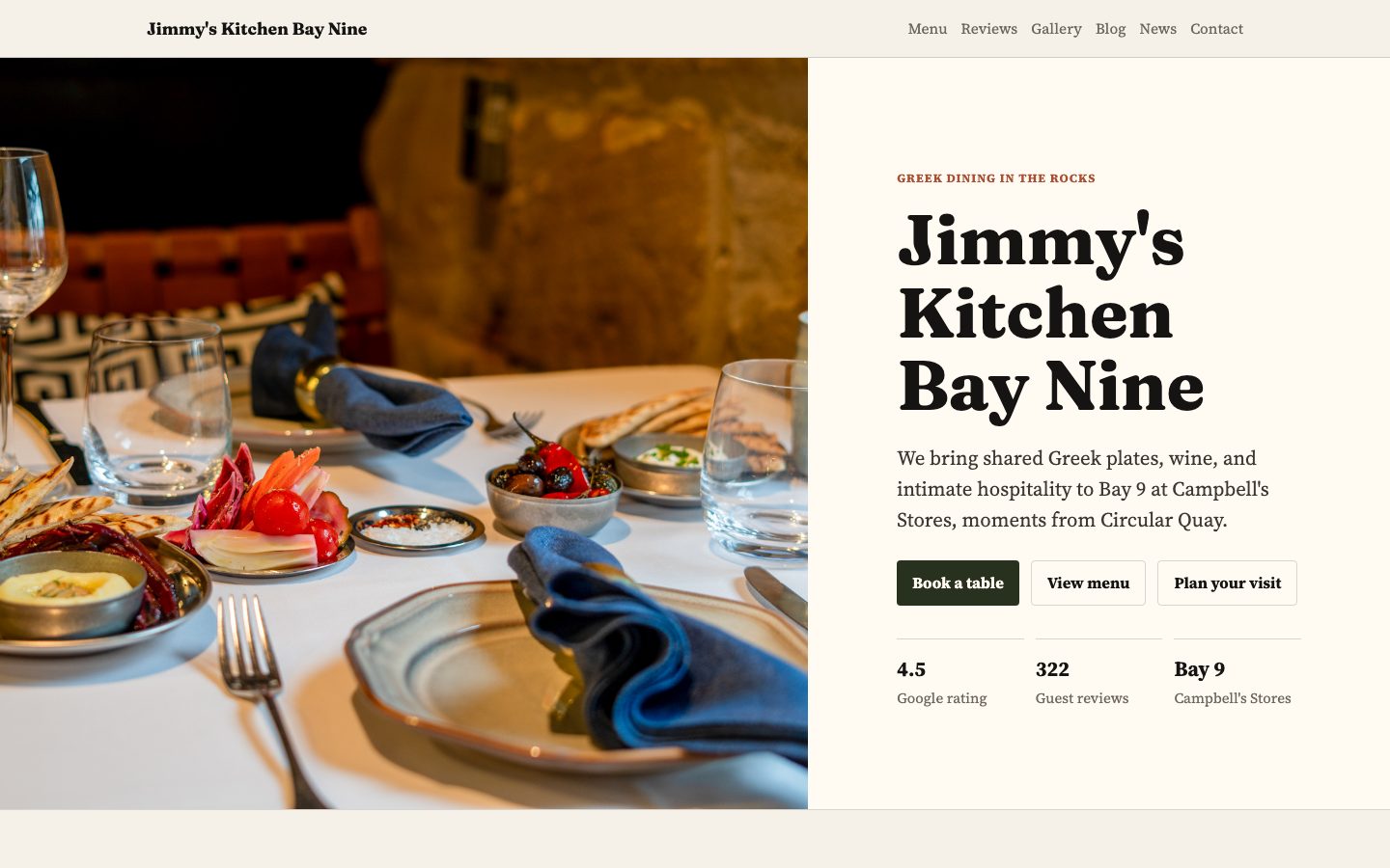 Jimmy’s Kitchen (Bay Nine Sydney) website preview