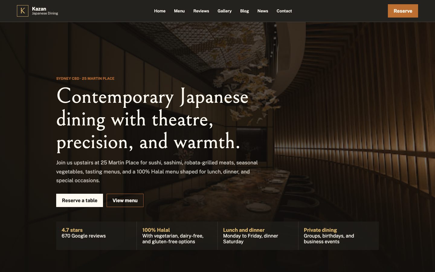 Kazan Japanese Dining website preview