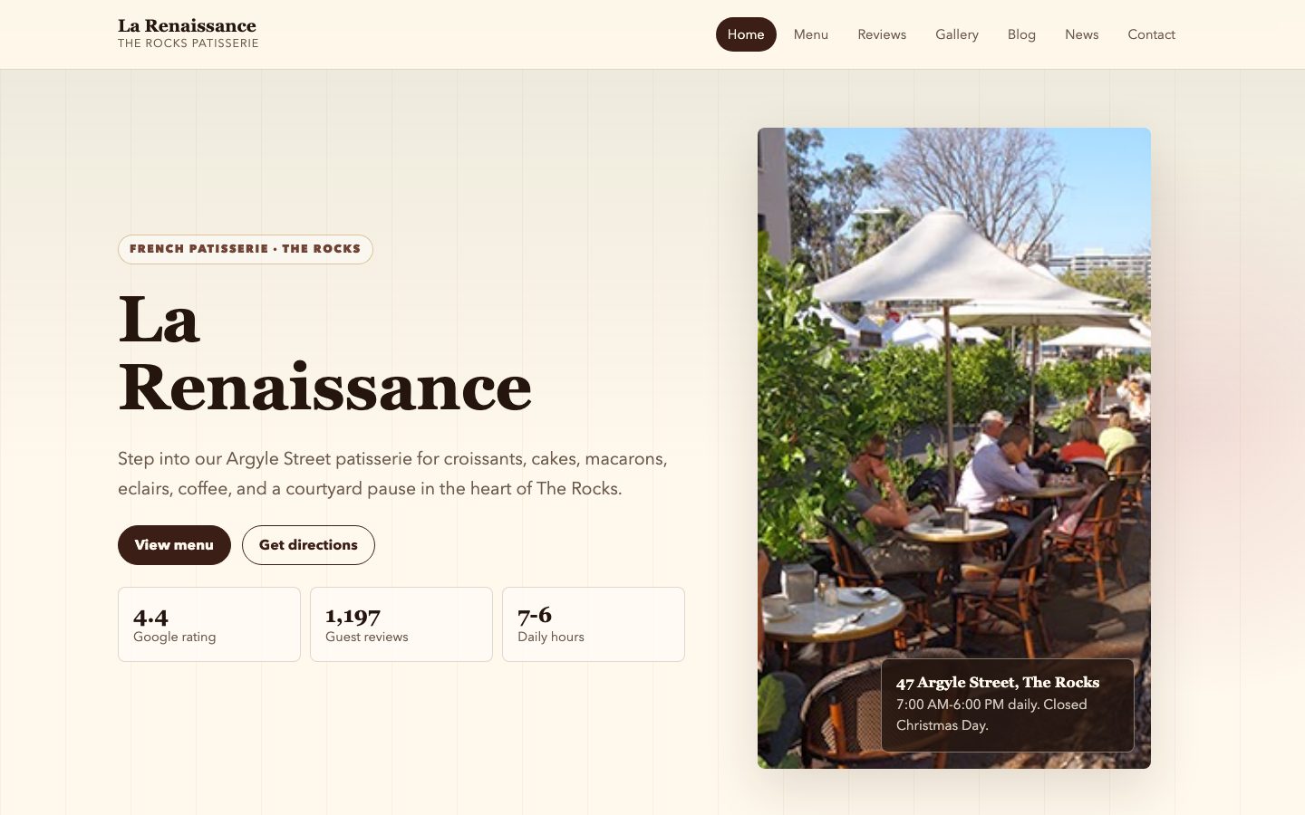 La Renaissance Patisserie and Cafe website preview