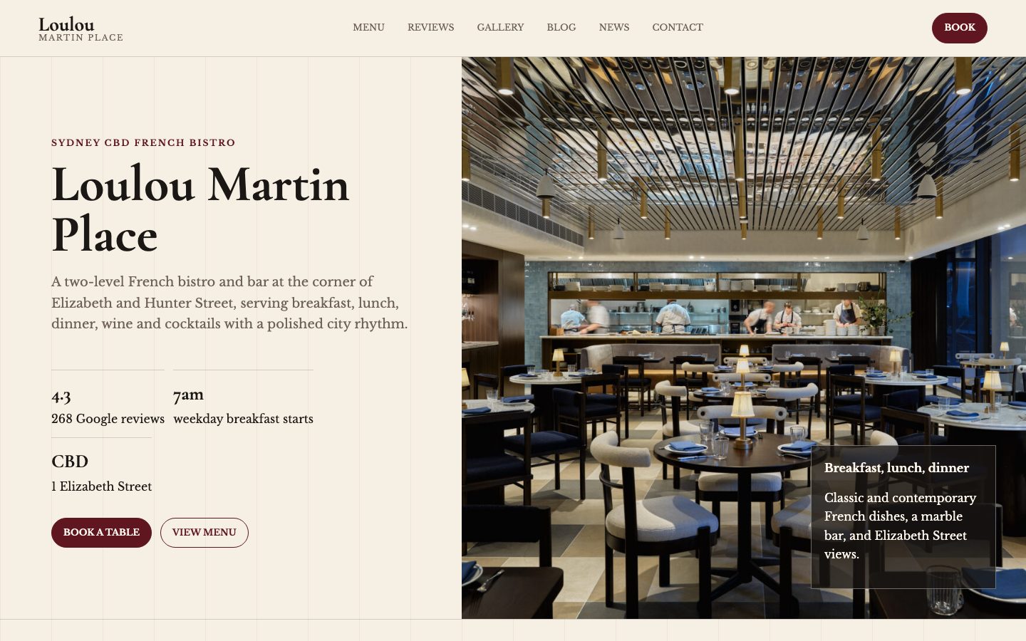 Loulou Bistro - Martin Place website preview