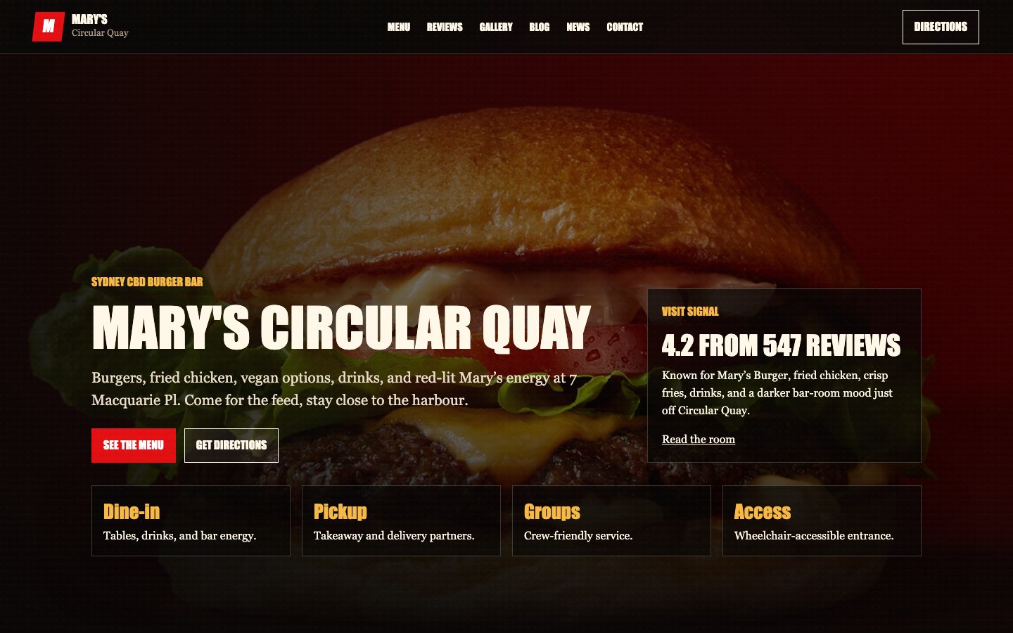Mary's Circular Quay website preview