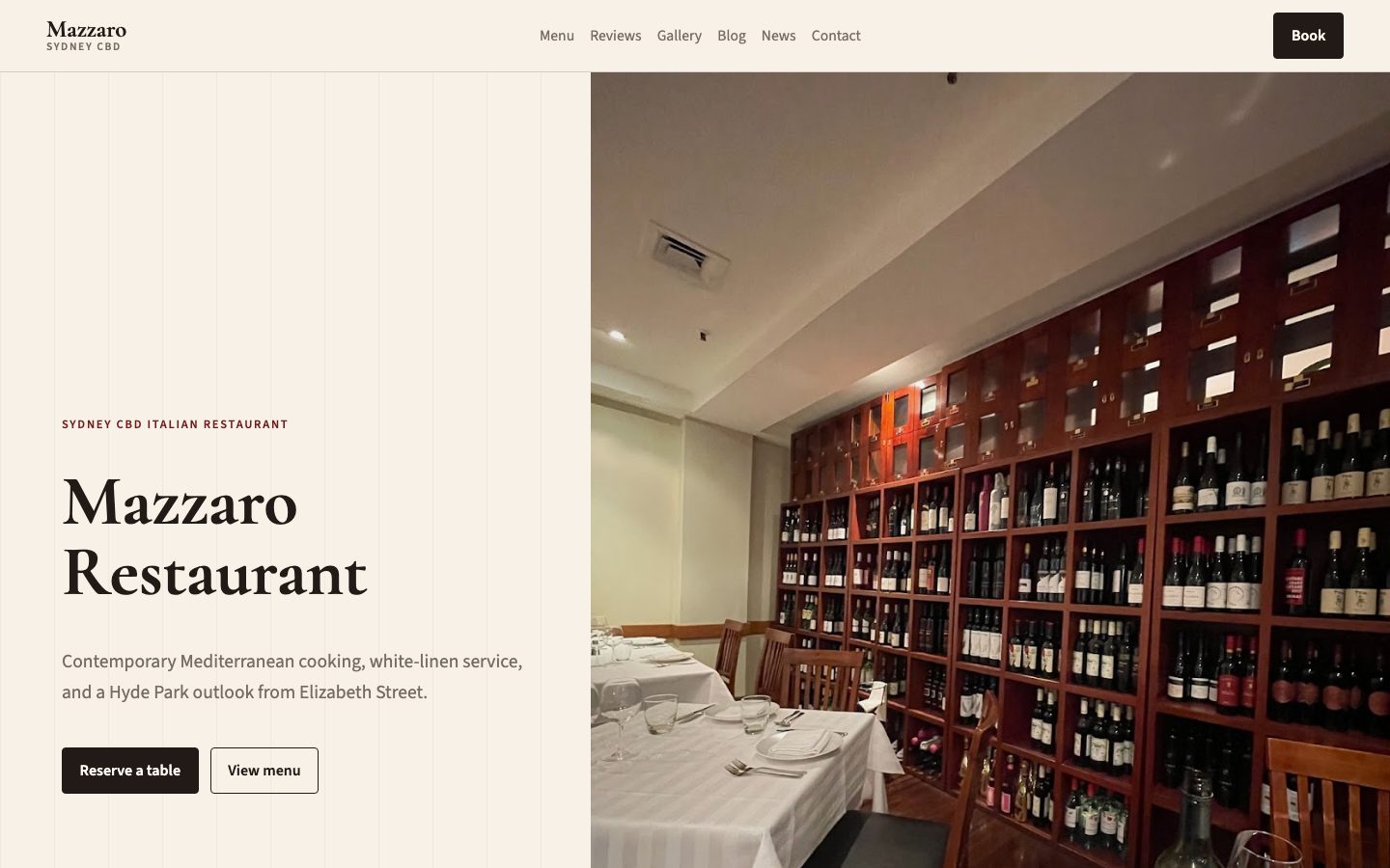 Mazzaro Restaurant website preview
