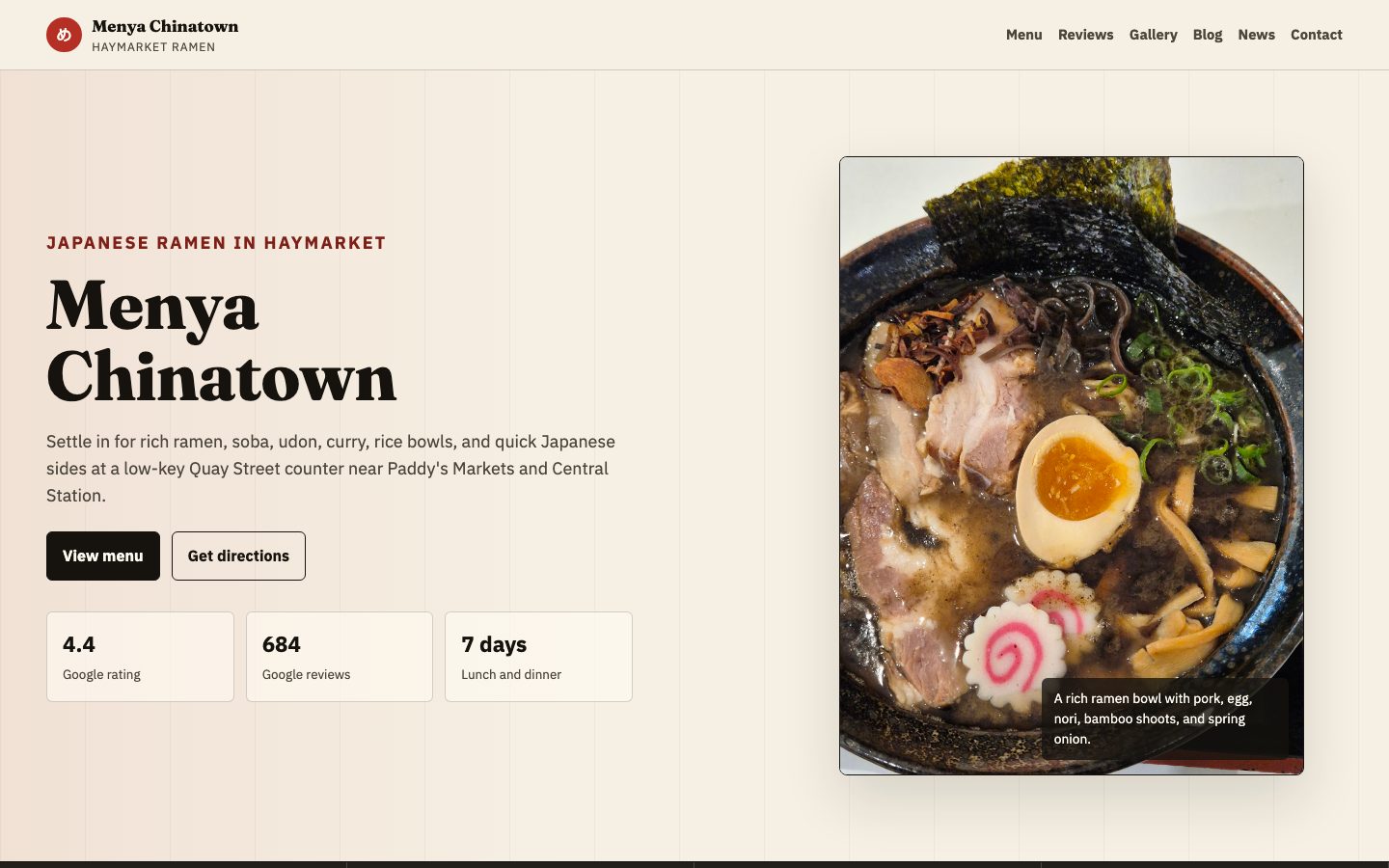 Menya Chinatown website preview
