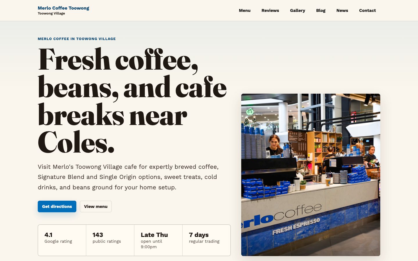 Merlo Coffee Cafe | Toowong website preview