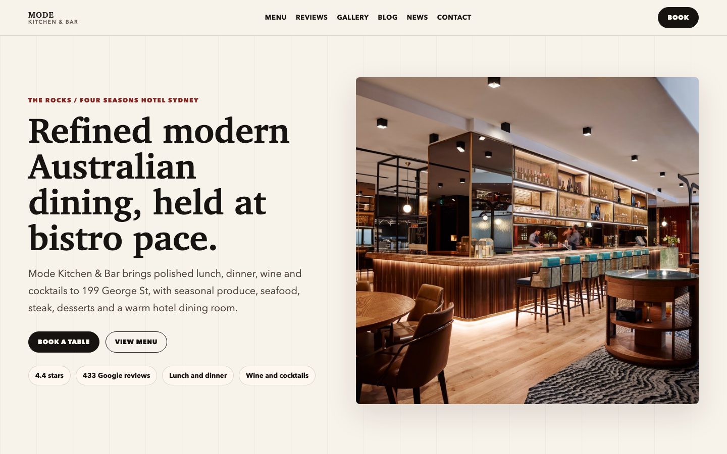 Mode Kitchen & Bar website preview