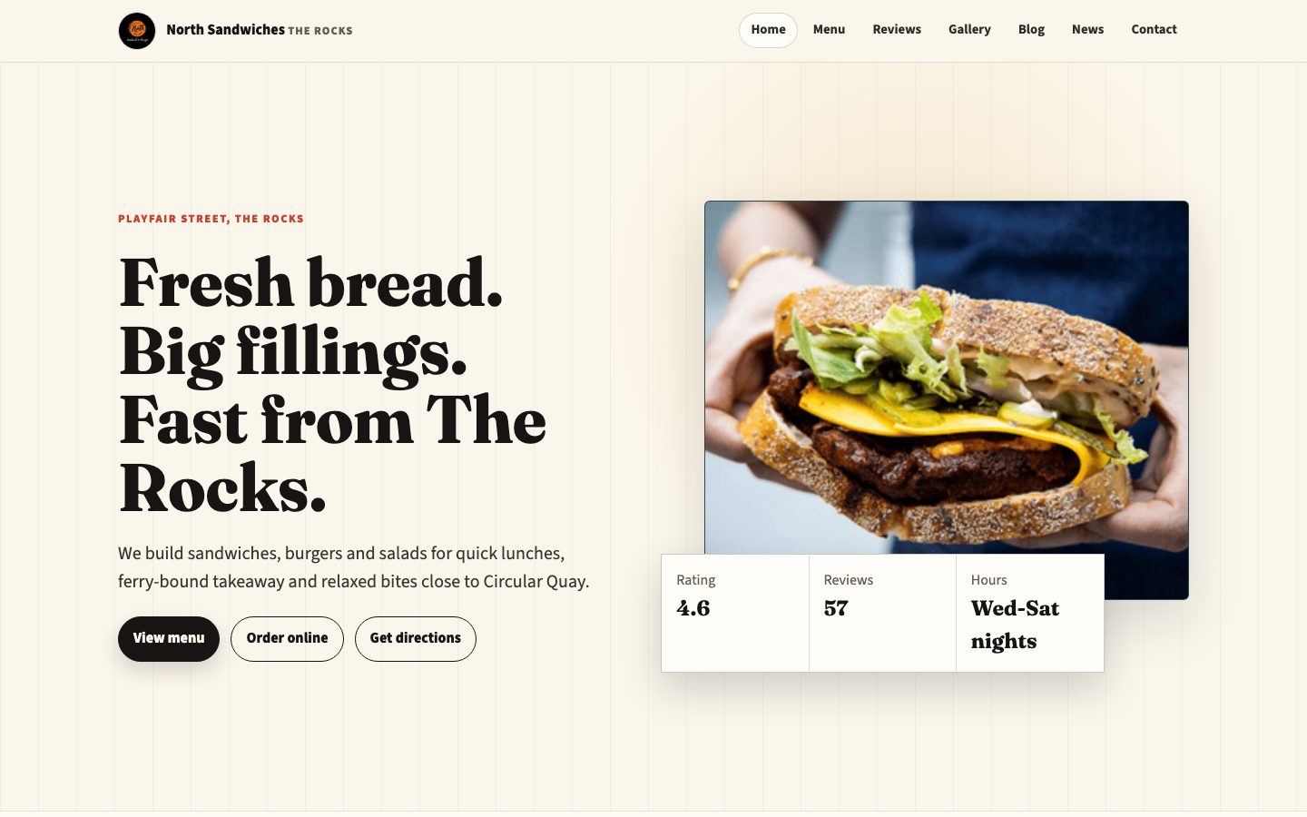 North Sandwiches & Burger Bar website preview