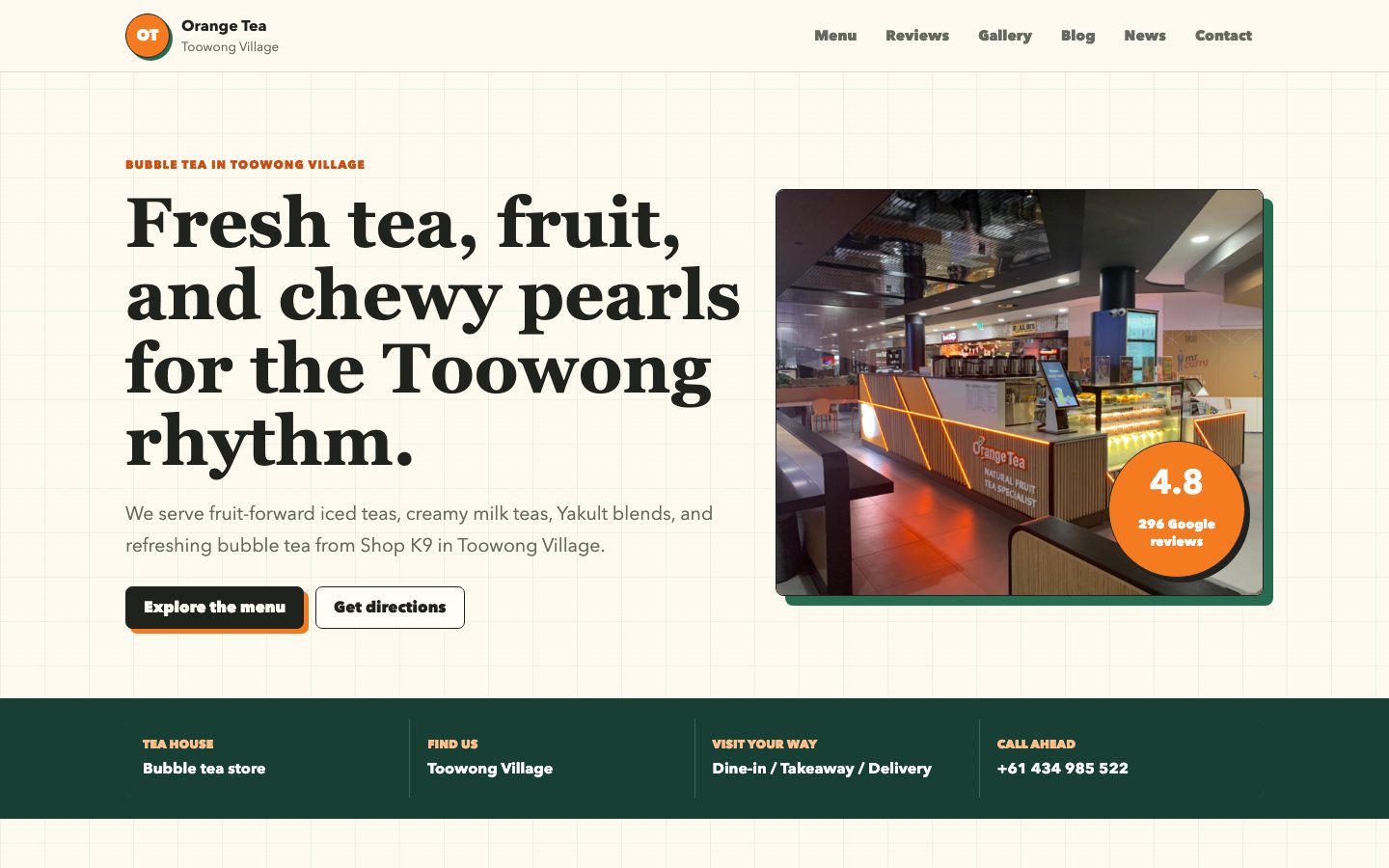 Orange Tea Toowong Village website preview