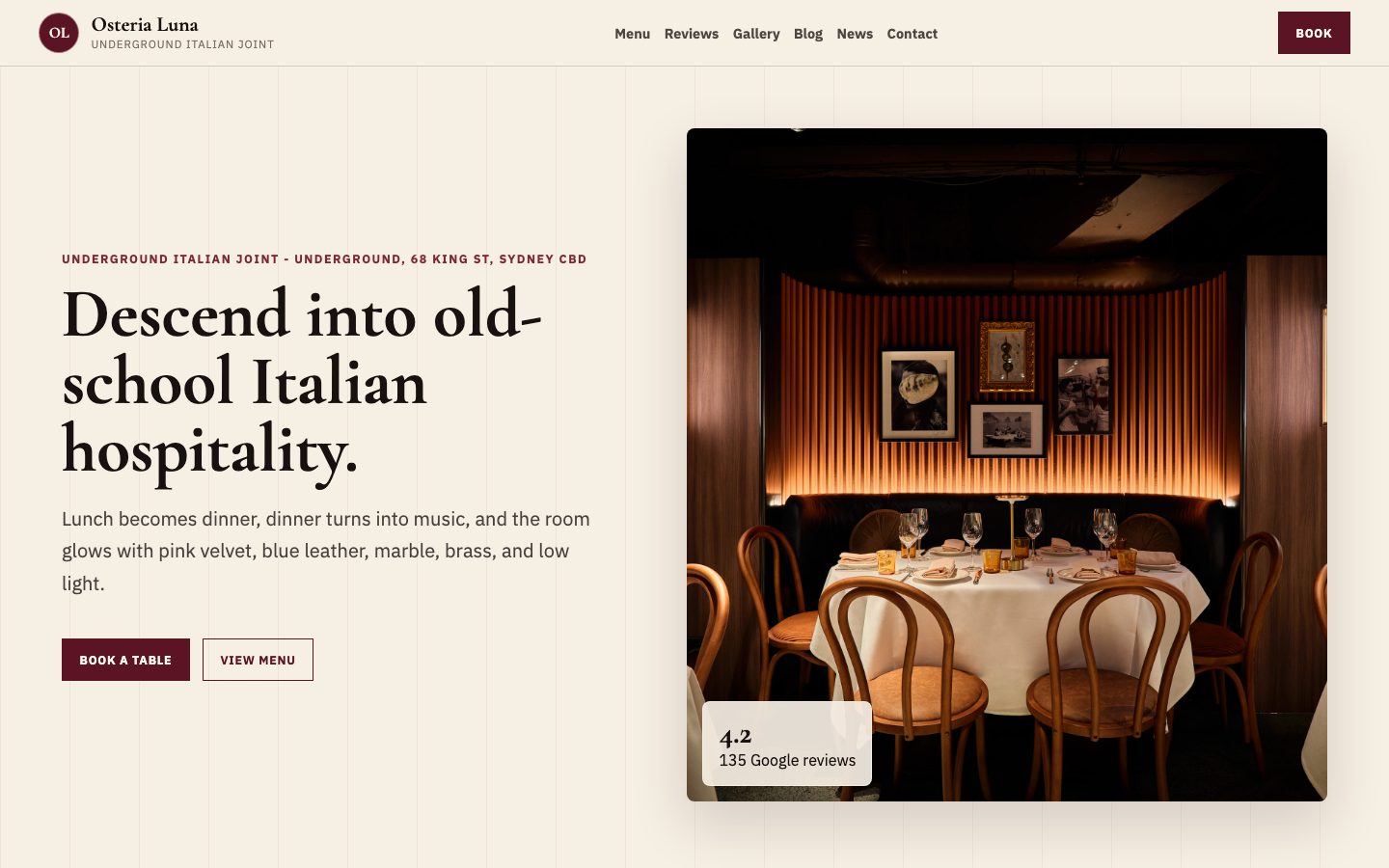 Osteria Luna website preview