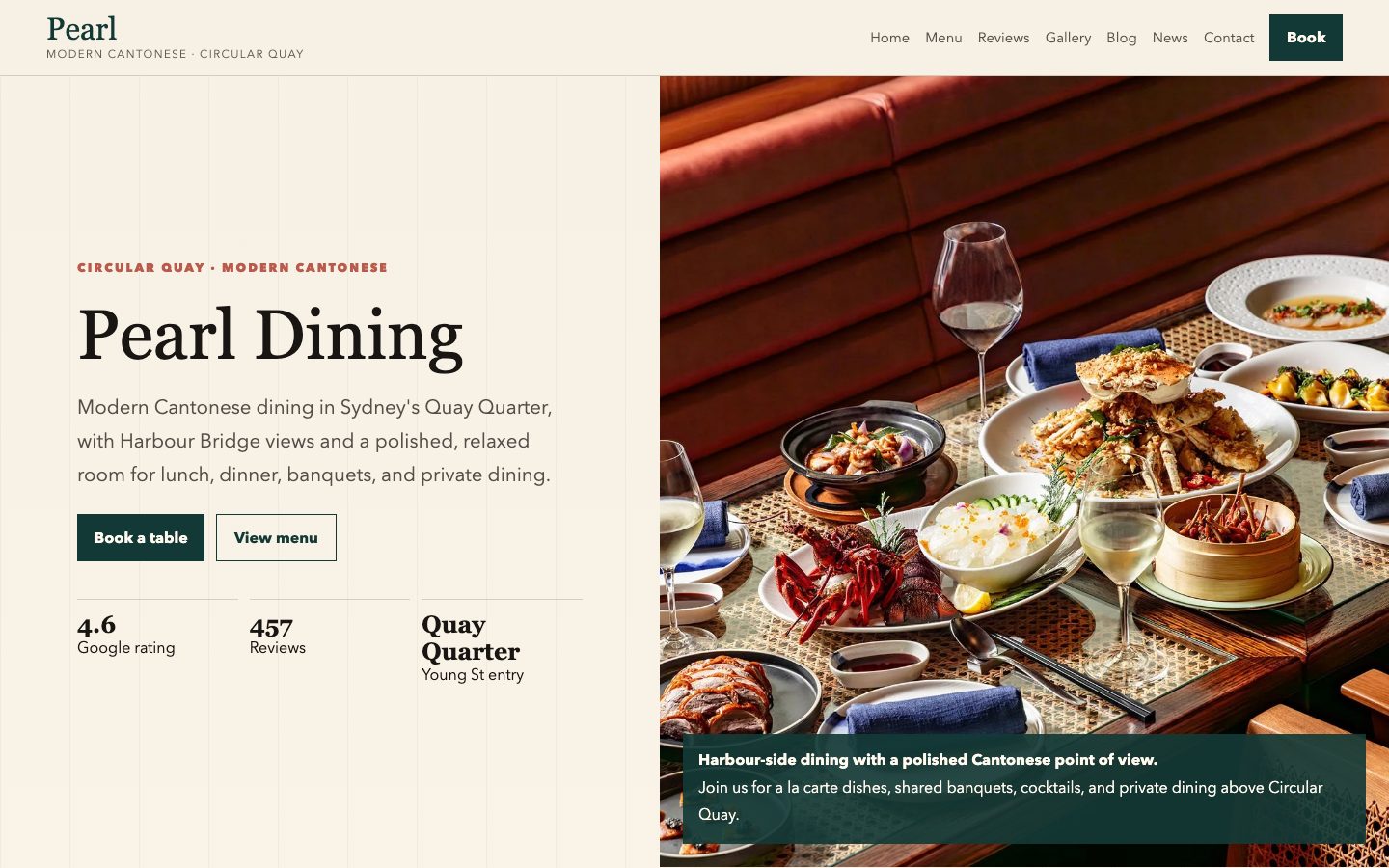 Pearl Dining website preview