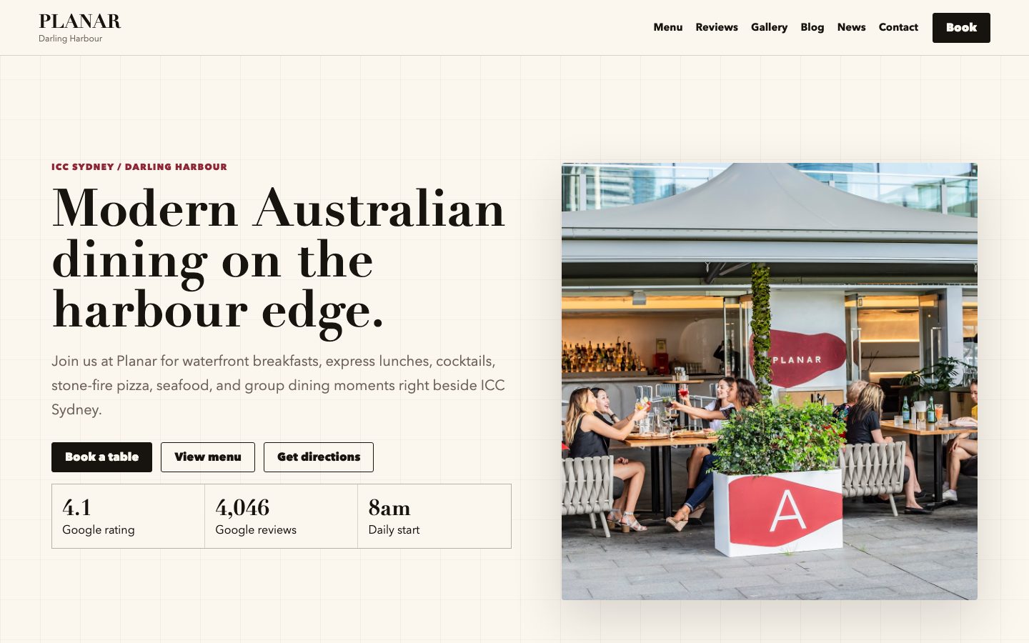 Planar Restaurant website preview