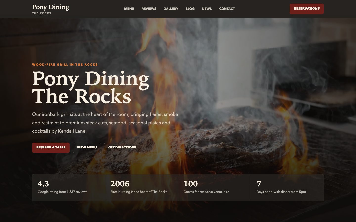 Pony Dining The Rocks website preview