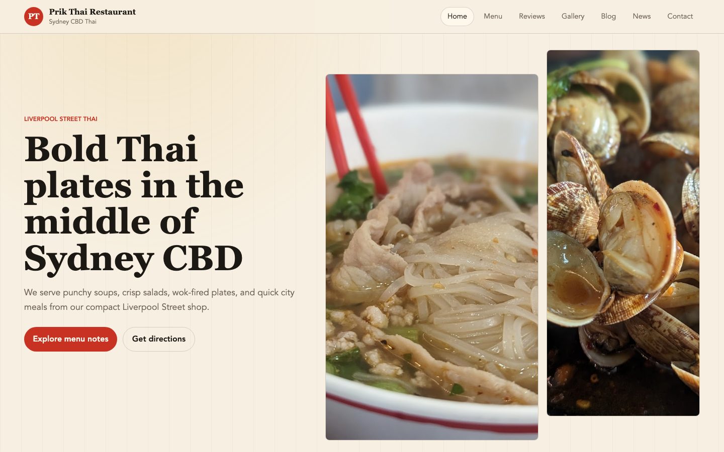 Prik Thai Restaurant website preview