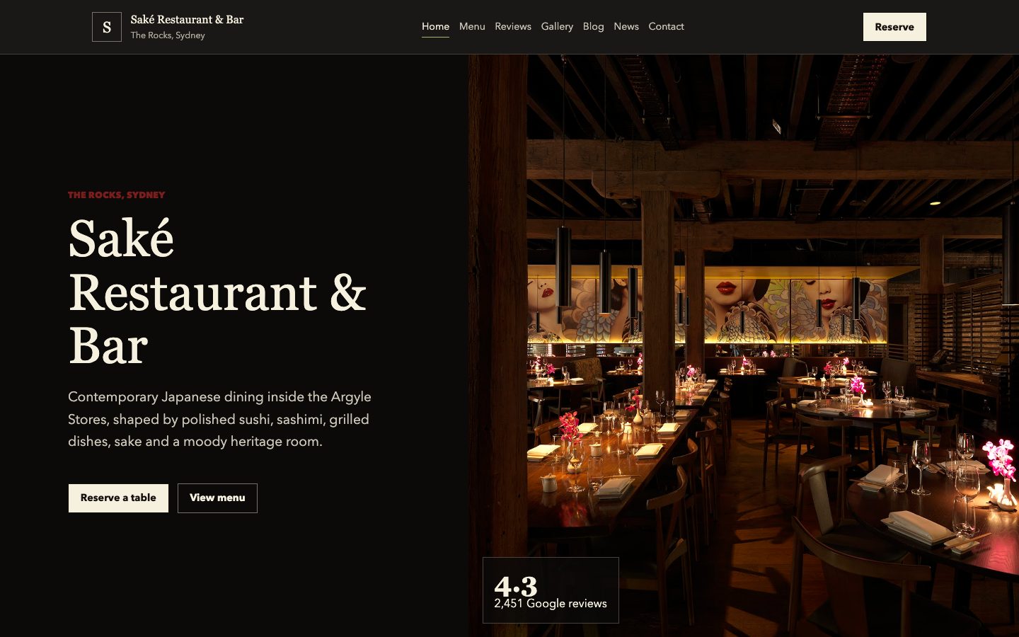 Saké Restaurant & Bar, The Rocks website preview