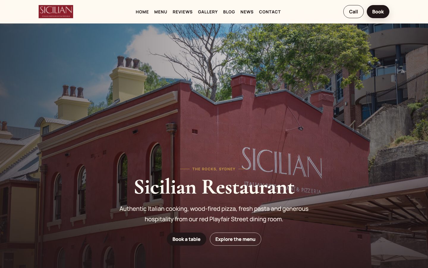 Sicilian Italian Restaurant & Pizzeria The Rocks website preview