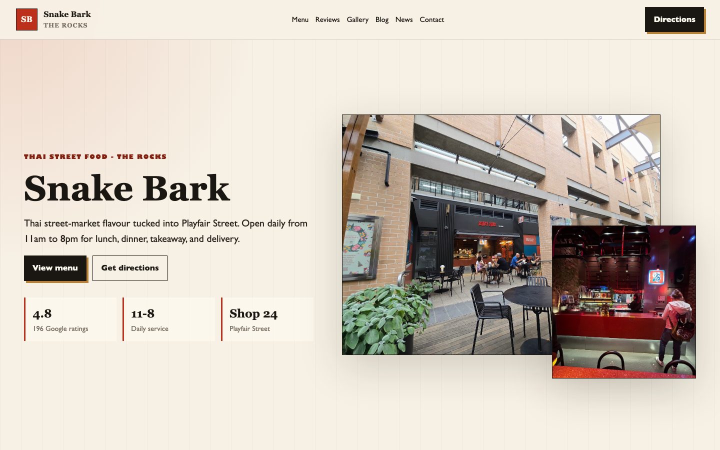 Snake Bark Thai at The Rocks website preview