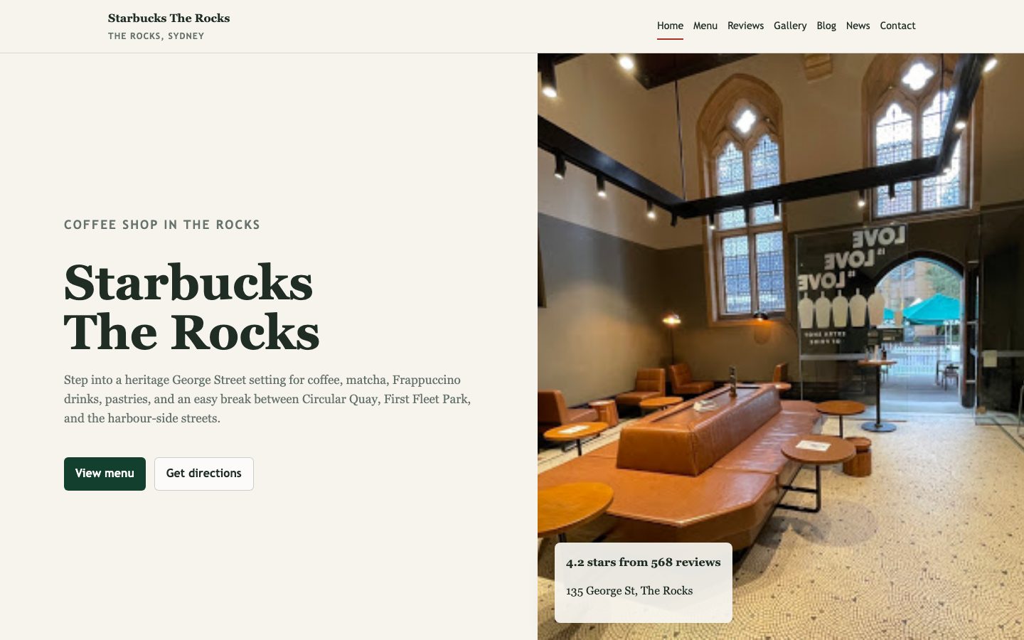 Starbucks The Rocks website preview