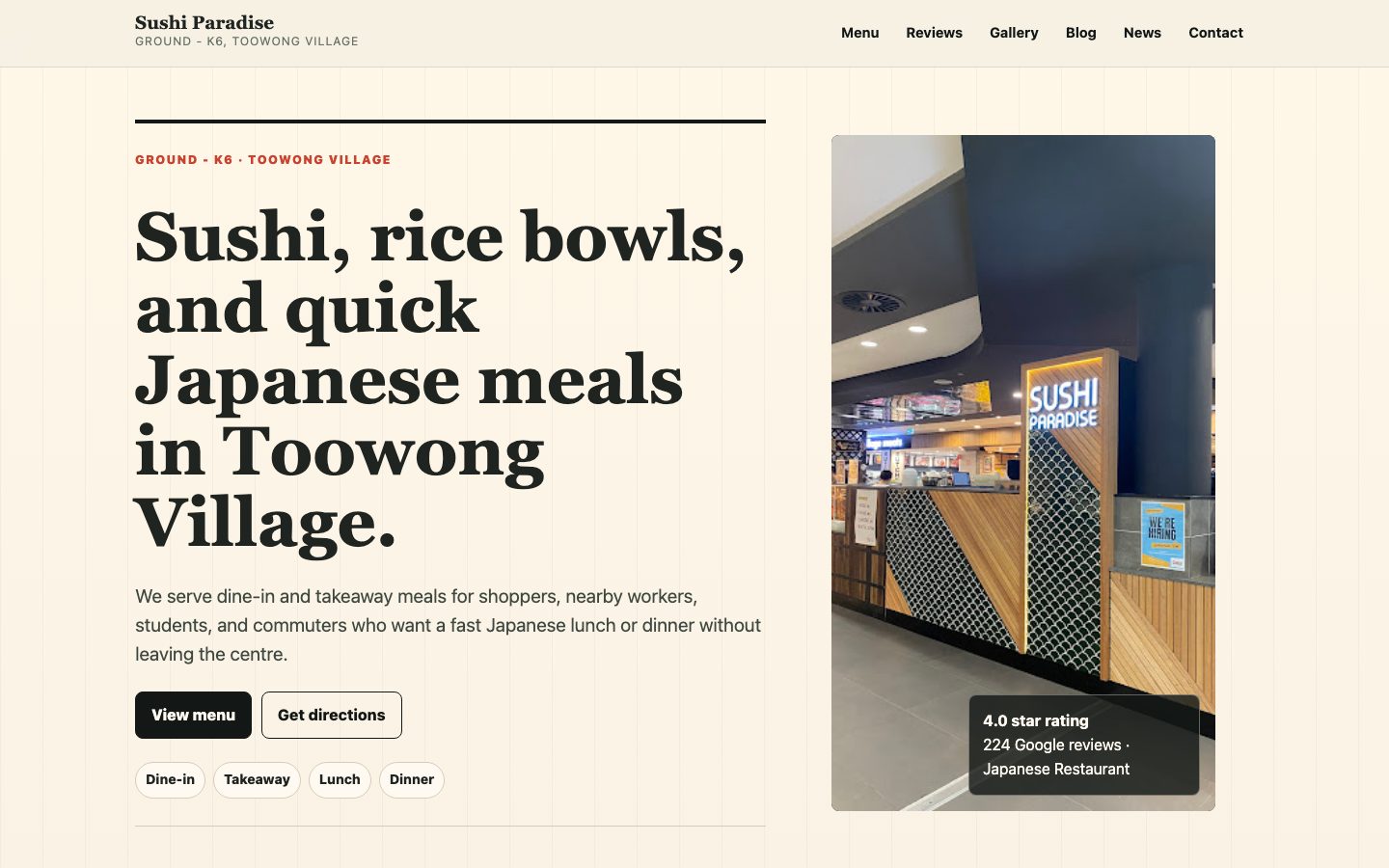 Sushi Paradise website preview