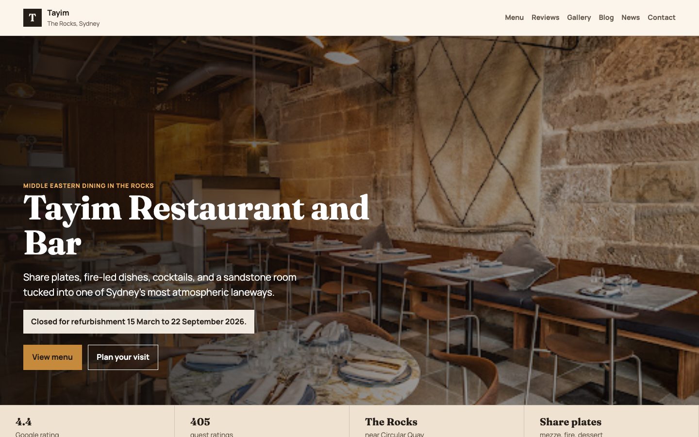 Tayim Restaurant and Bar website preview