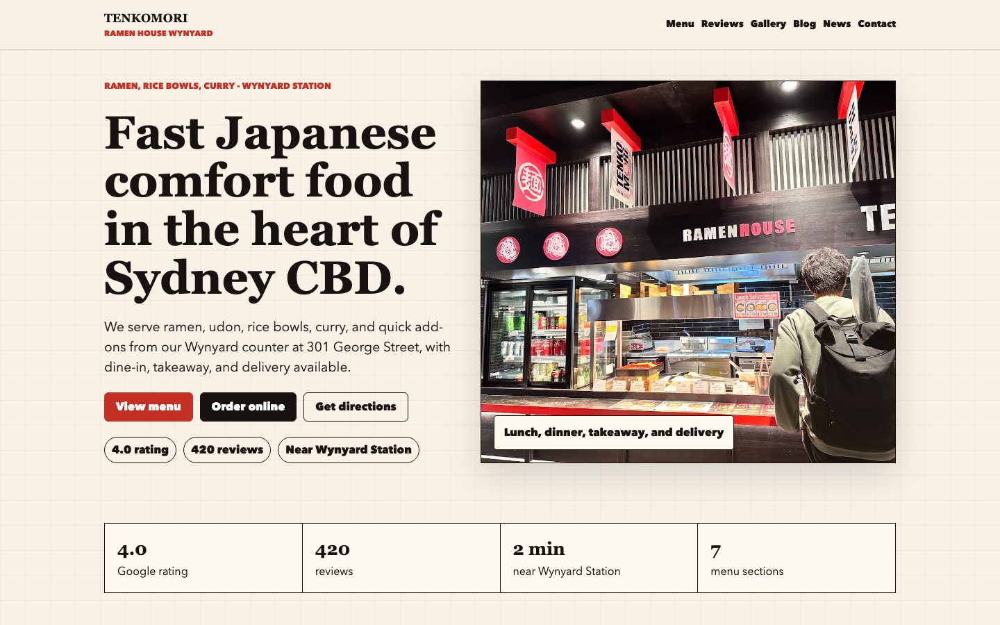 Tenkomori Ramen House Wynyard website preview