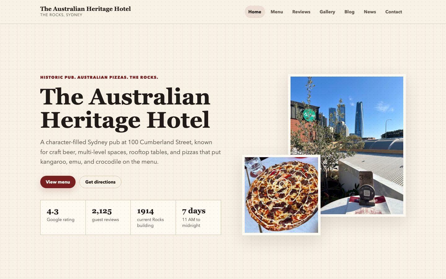 The Australian Heritage Hotel website preview