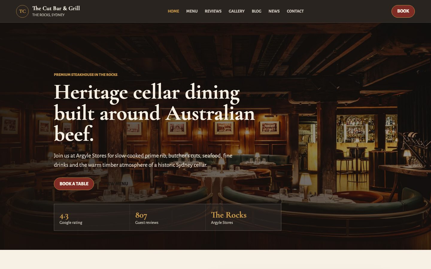 The Cut Bar & Grill website preview