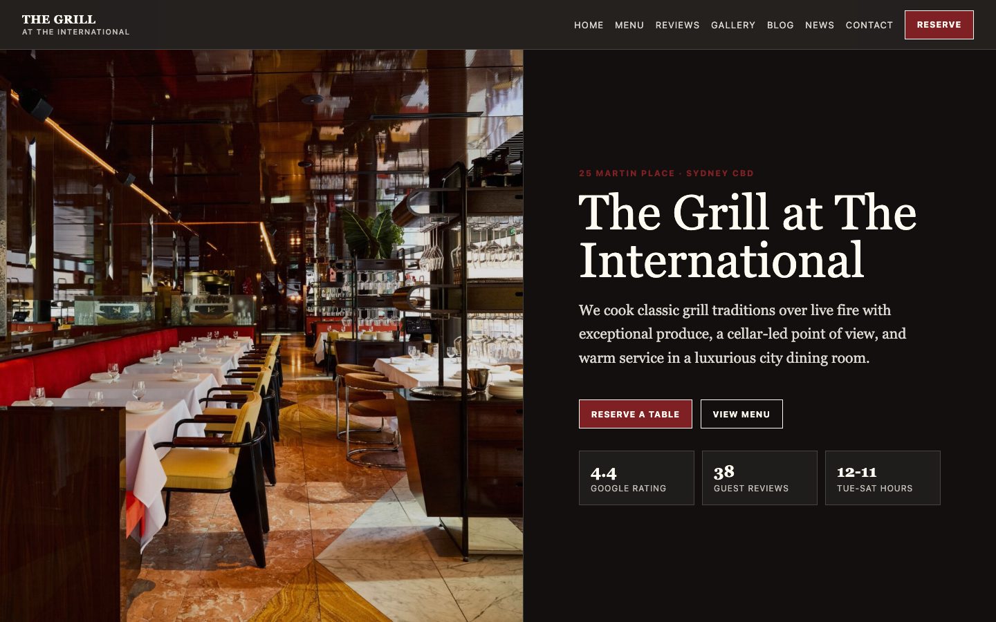 The Grill at The International website preview
