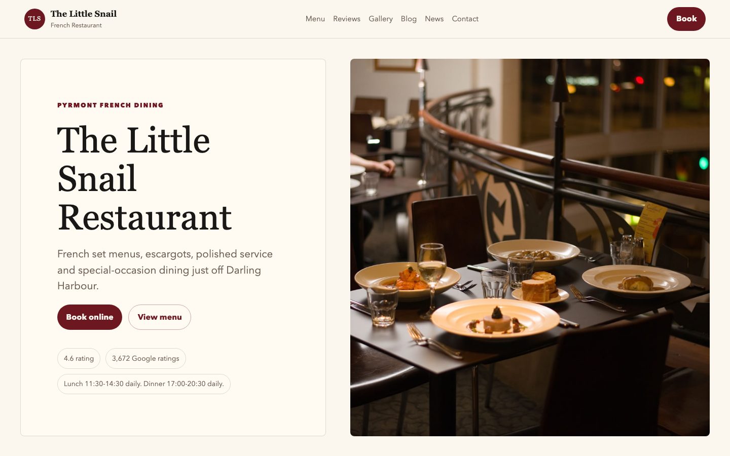 The Little Snail Restaurant website preview