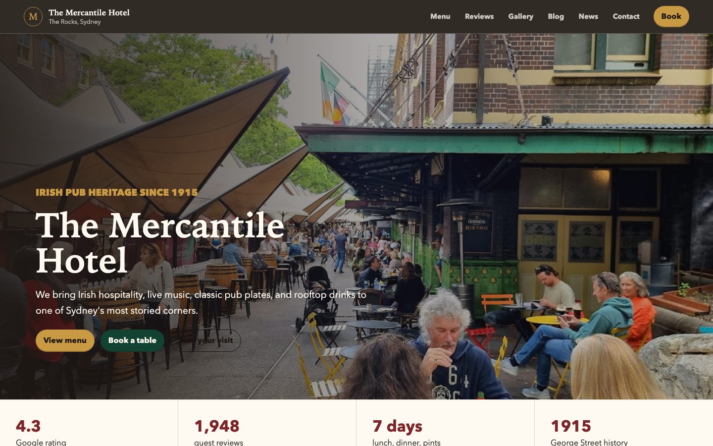 Mercantile Hotel website preview