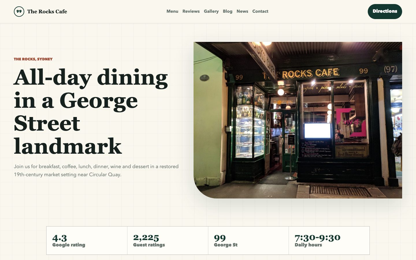 The Rocks Cafe website preview