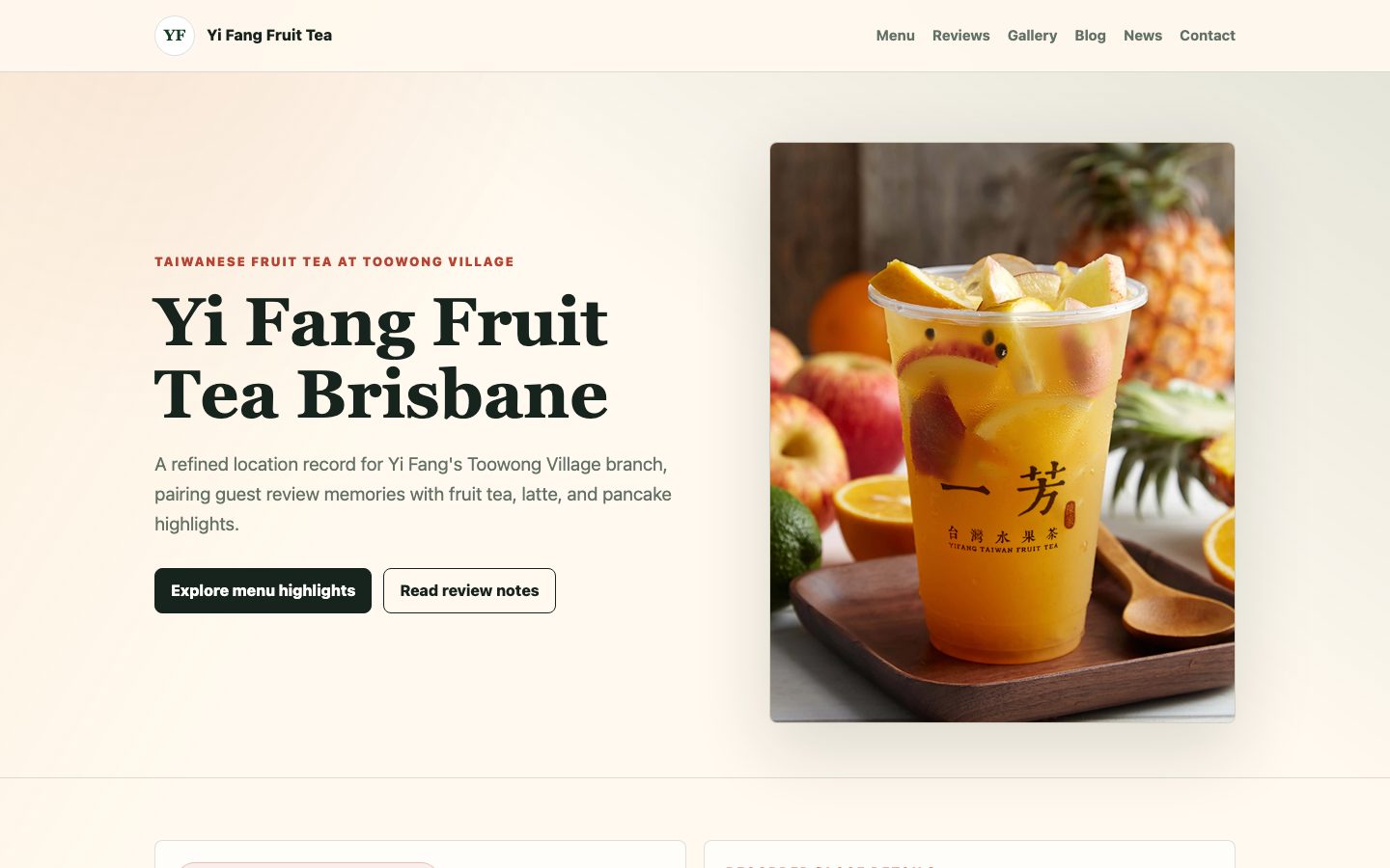Yi Fang Fruit Tea Brisbane website preview